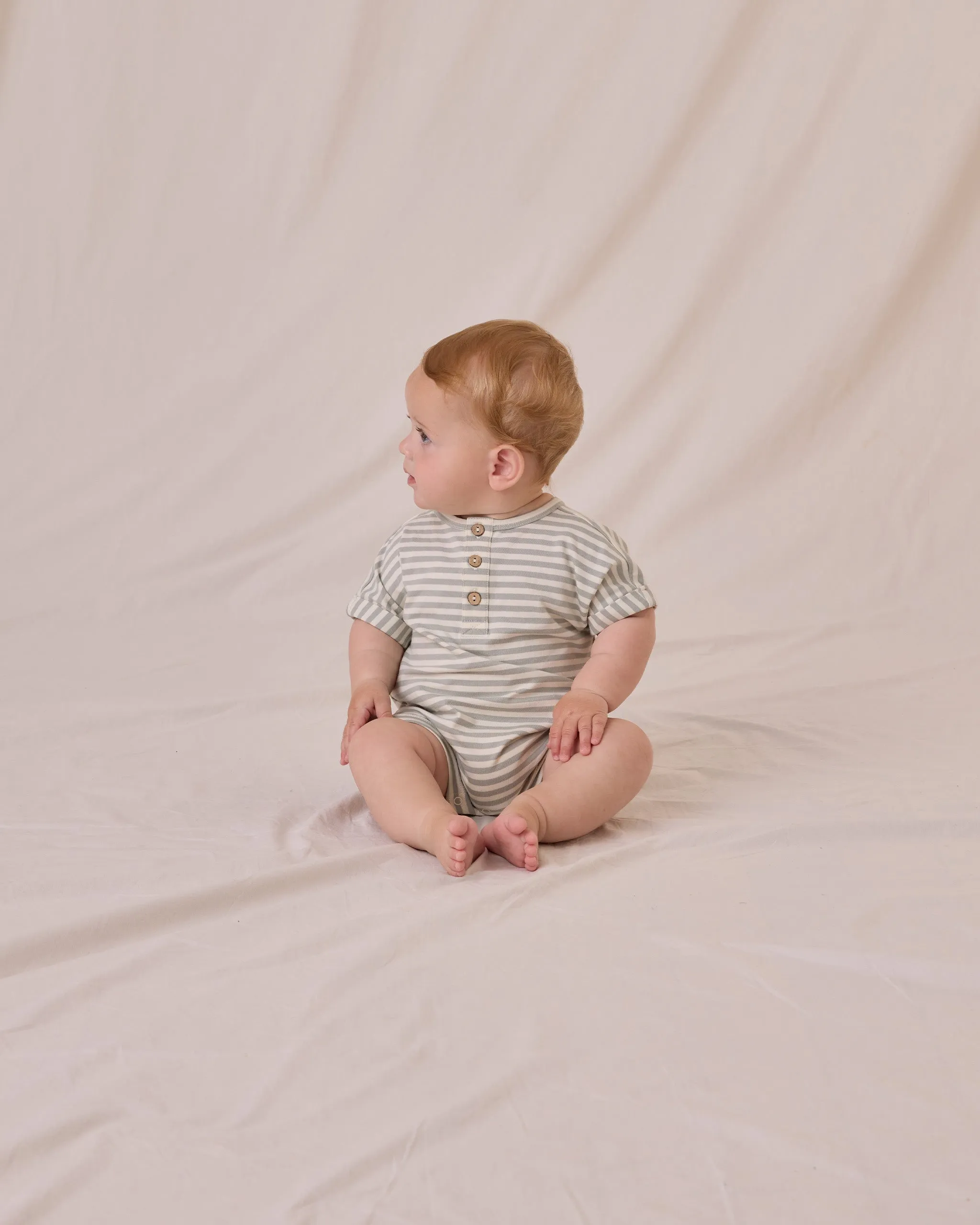 -Short Sleeve One-Piece || Sage Stripe-