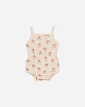-Waffle Cinch Romper || Tulips-