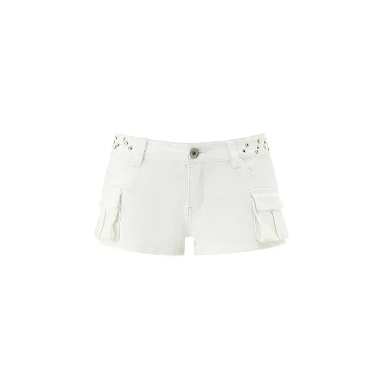 1Jinn Studded Cargo Shorts - Women'S Low-Rise Mini Shorts With Side Pockets