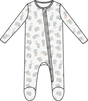 2 Way Zipper Ruffle Footie - Vintage Elephant ABC