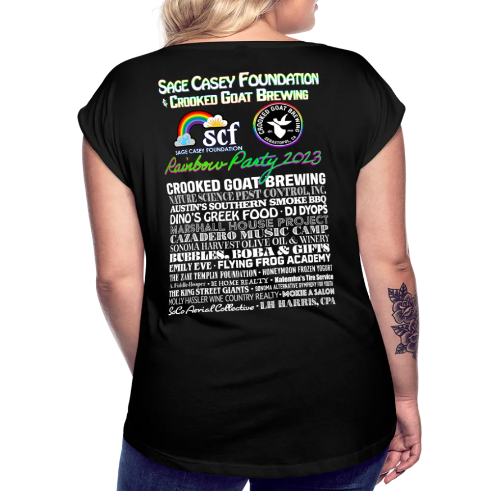 2023 Rainbow Party HEART Roll Cuff Tee Womens *SWEARY*