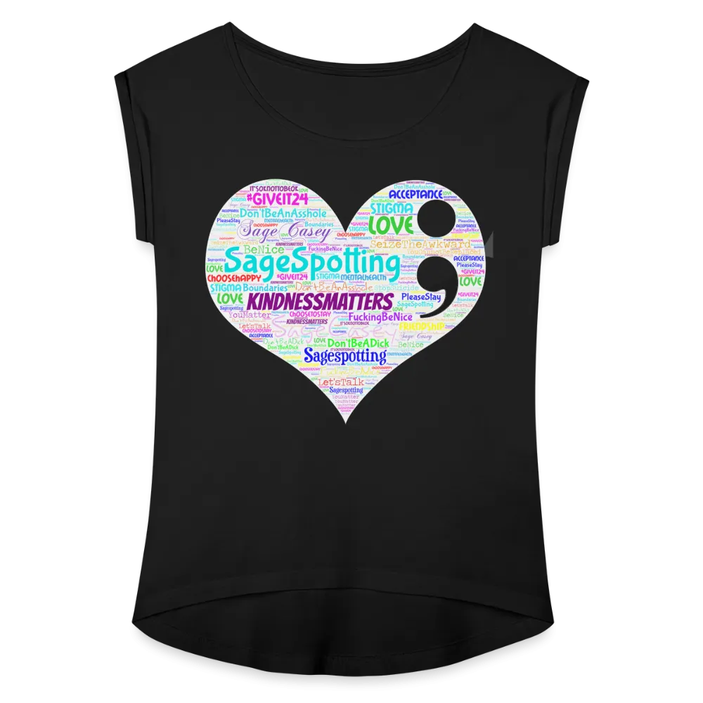 2023 Rainbow Party HEART Roll Cuff Tee Womens *SWEARY*