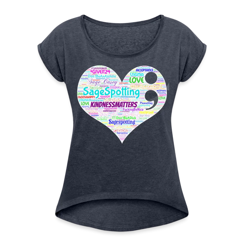 2023 Rainbow Party HEART Roll Cuff Tee Womens *SWEARY*
