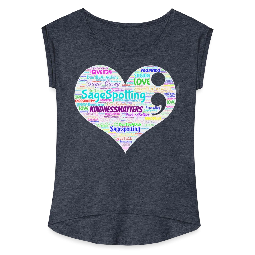 2023 Rainbow Party HEART Roll Cuff Tee Womens *SWEARY*