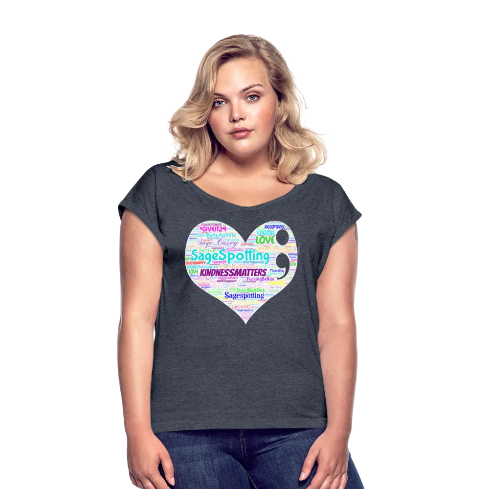 2023 Rainbow Party HEART Roll Cuff Tee Womens *SWEARY*