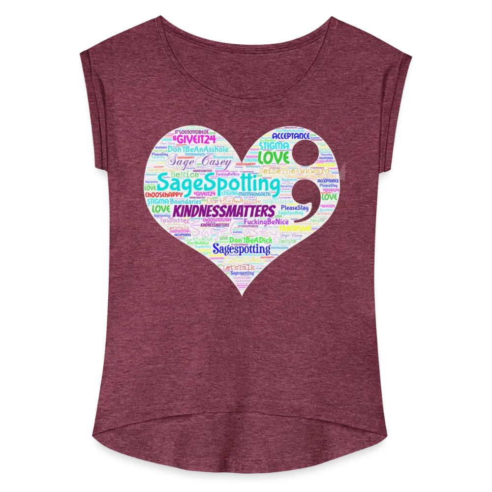 2023 Rainbow Party HEART Roll Cuff Tee Womens *SWEARY*