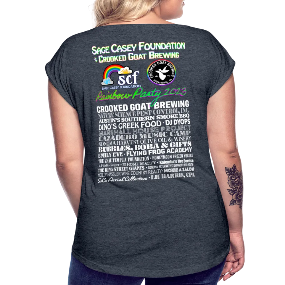 2023 Rainbow Party HEART Roll Cuff Tee Womens *SWEARY*