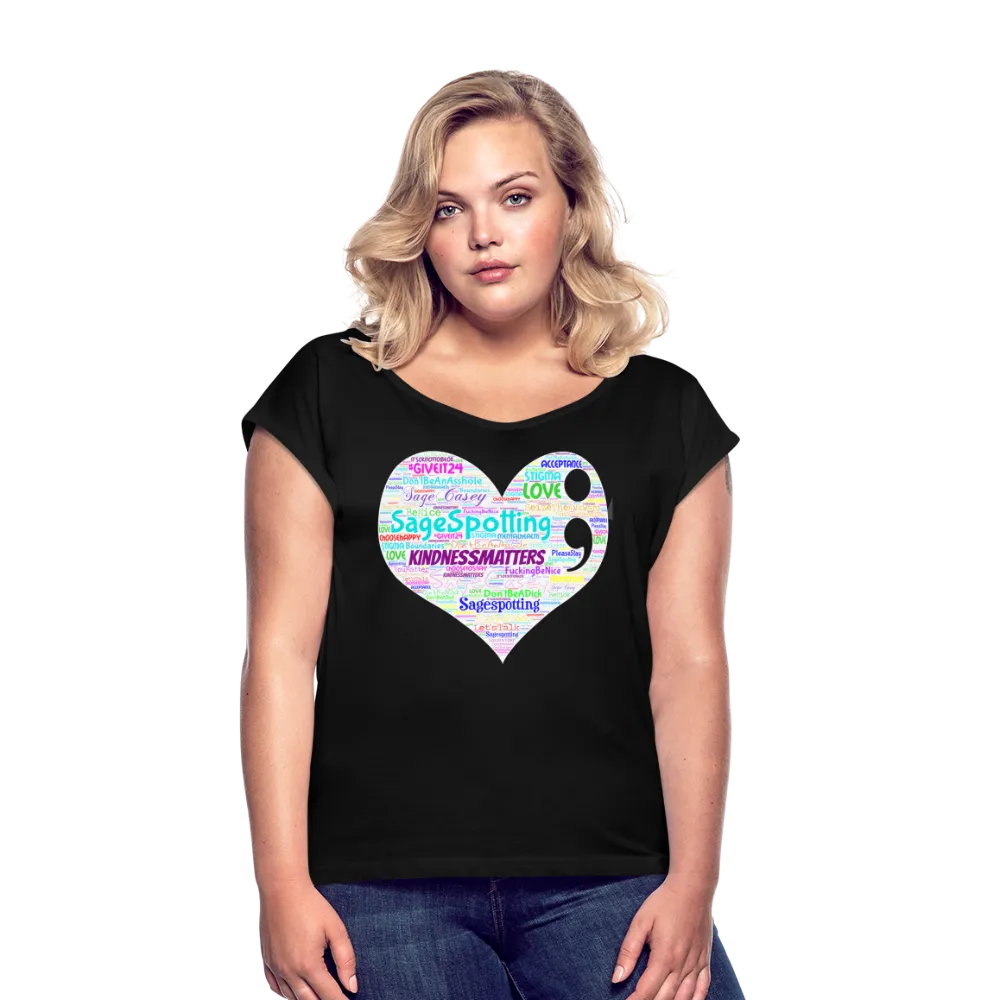 2023 Rainbow Party HEART Roll Cuff Tee Womens *SWEARY*