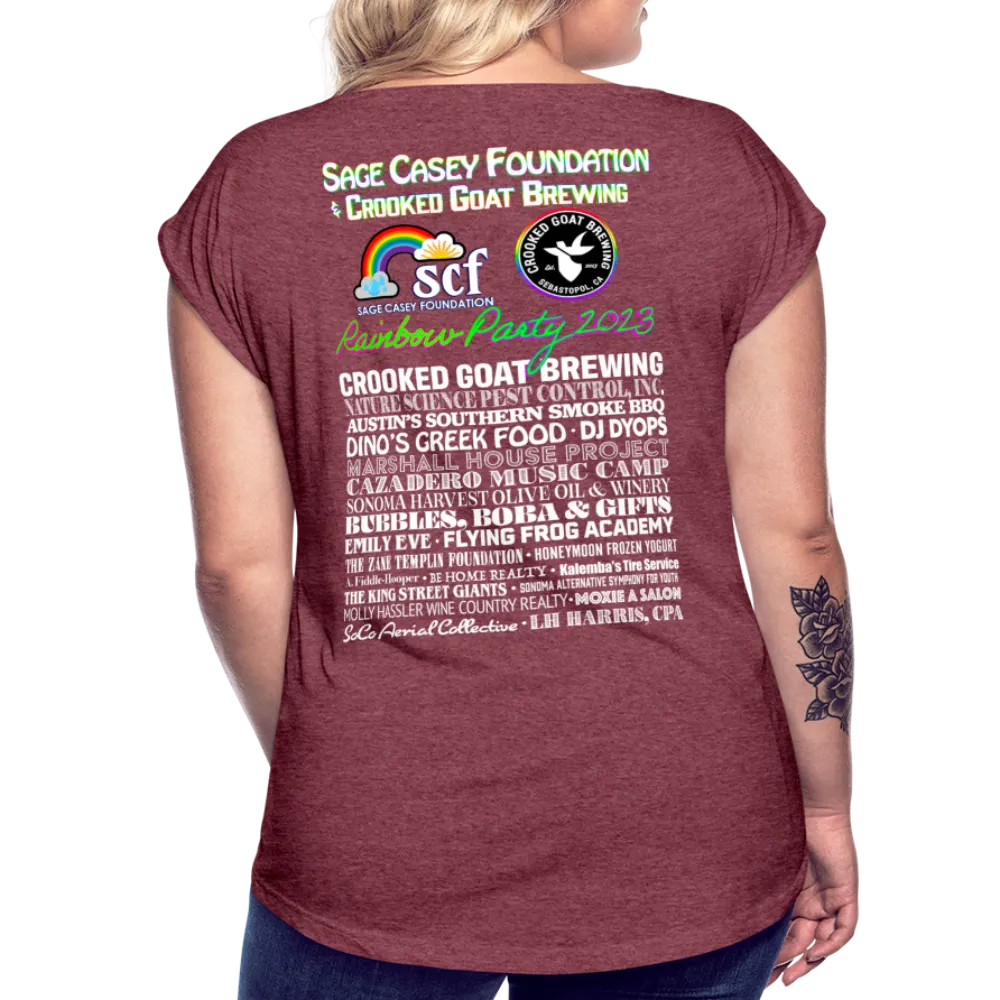 2023 Rainbow Party HEART Roll Cuff Tee Womens *SWEARY*