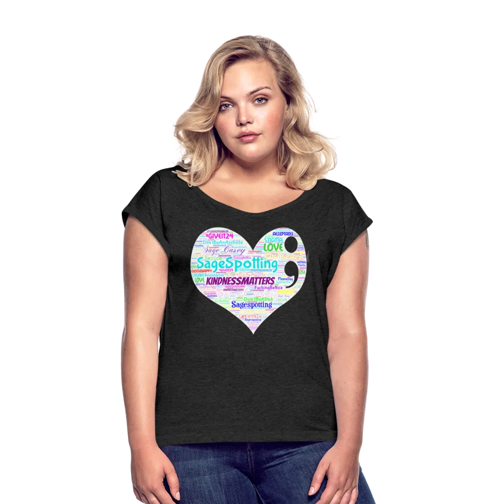 2023 Rainbow Party HEART Roll Cuff Tee Womens *SWEARY*