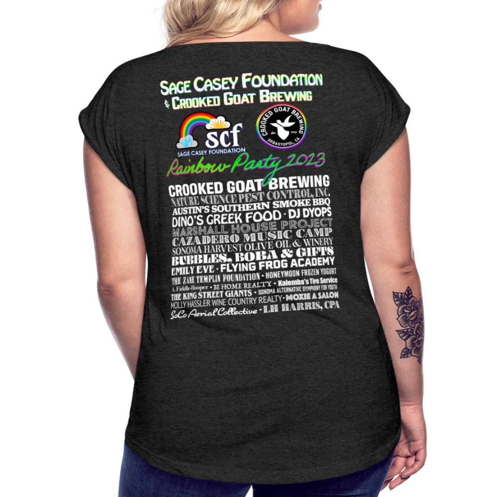 2023 Rainbow Party HEART Roll Cuff Tee Womens *SWEARY*