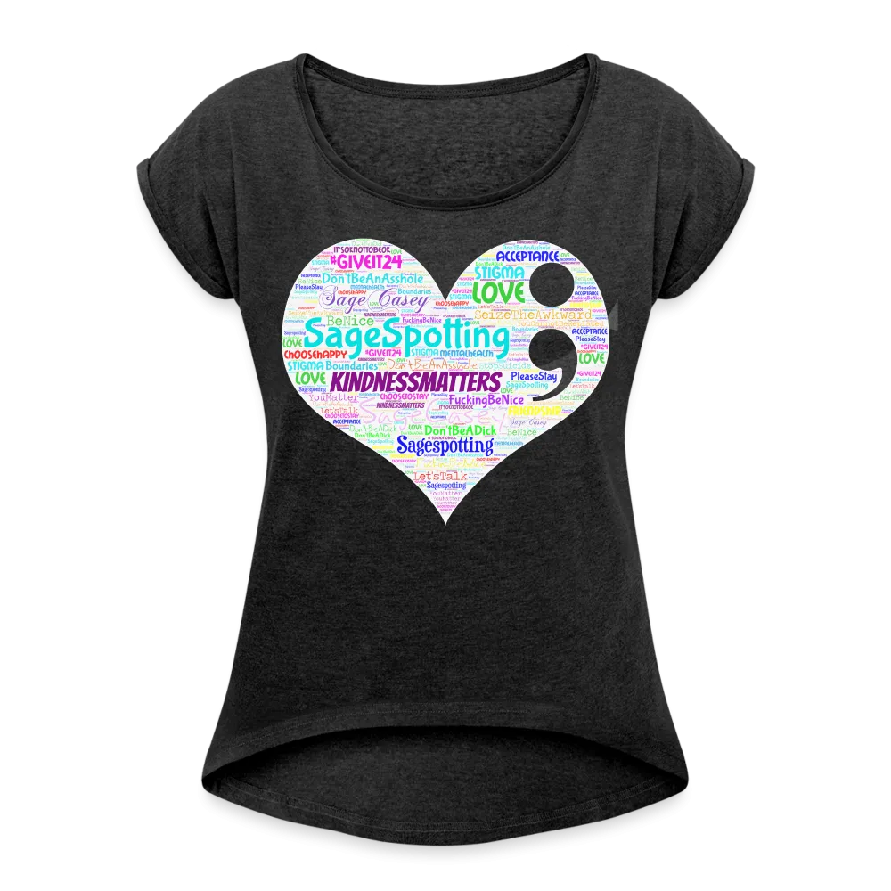 2023 Rainbow Party HEART Roll Cuff Tee Womens *SWEARY*