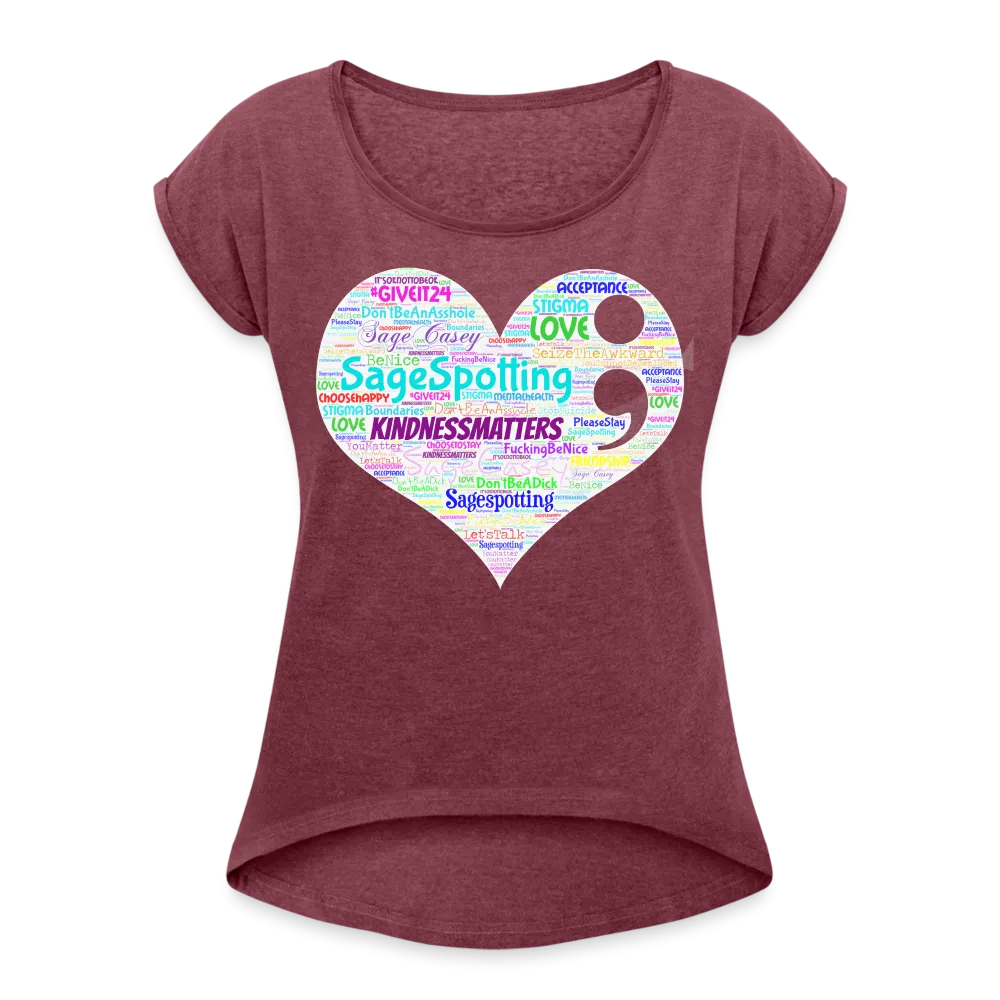 2023 Rainbow Party HEART Roll Cuff Tee Womens *SWEARY*