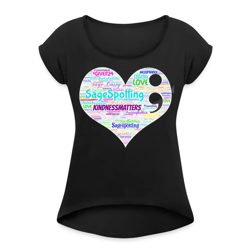 2023 Rainbow Party HEART Roll Cuff Tee Womens *SWEARY*