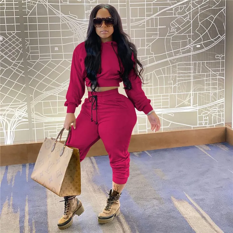 30 Pieces) Solid Color Hoodie And Sweatpants Two Pieces Set