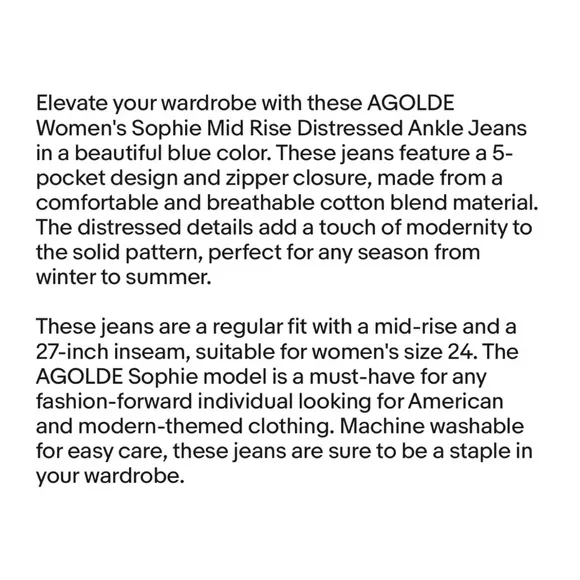 AGOLDE Women’s Sophie‎ Mid Rise Ankle Jeans 24 $158.00