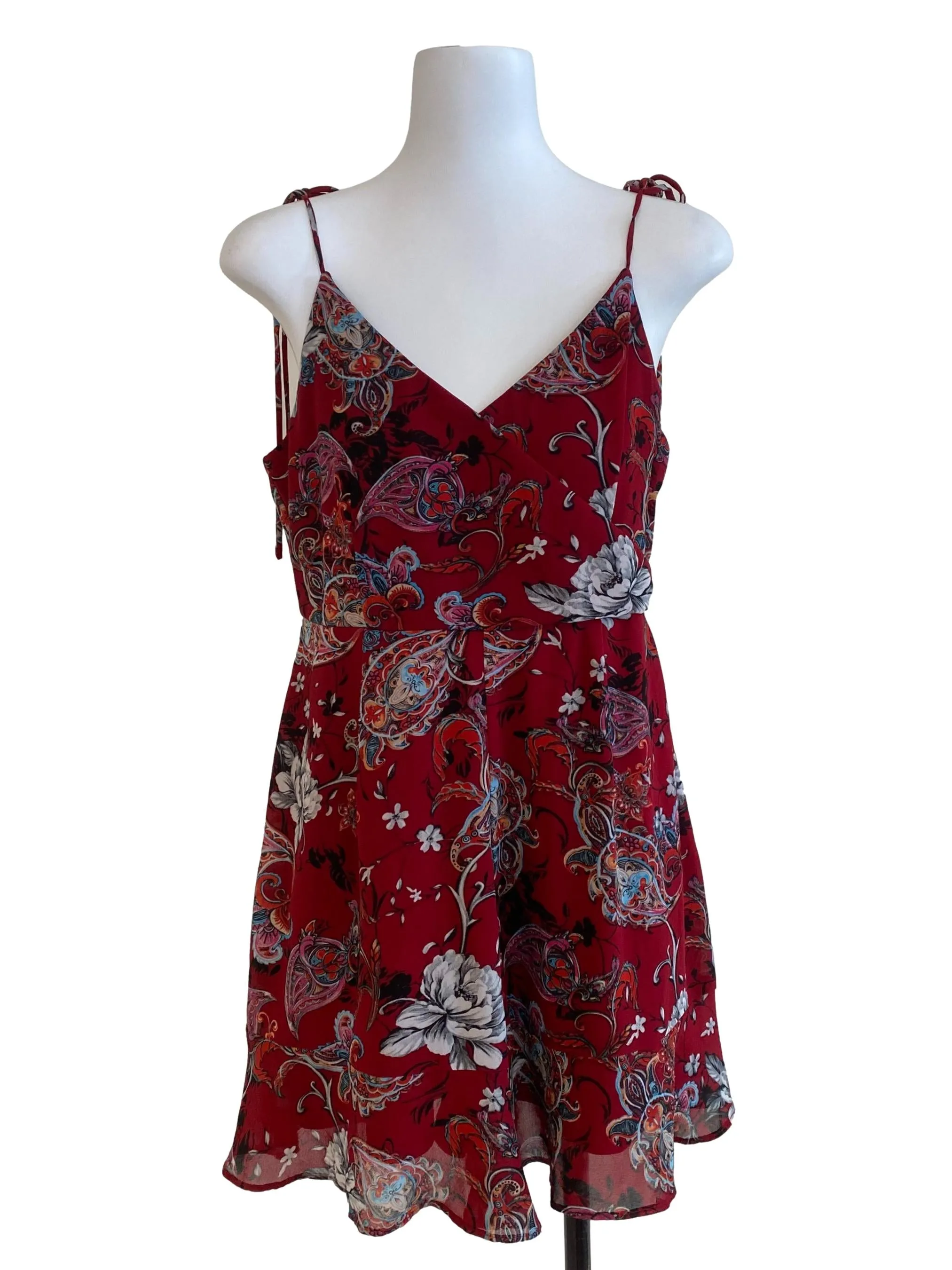 Amaranth Red Overlap Floral Romper