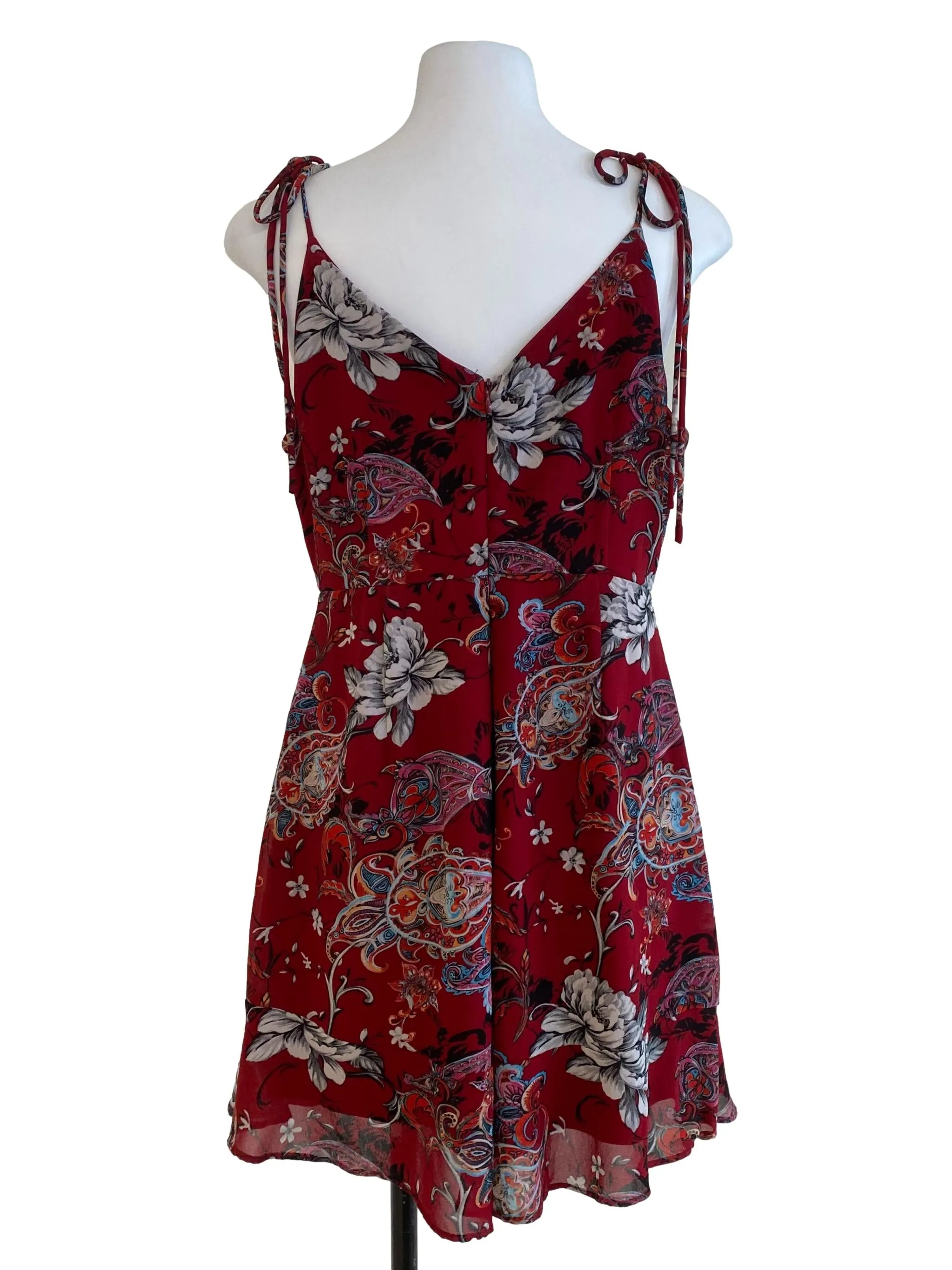 Amaranth Red Overlap Floral Romper