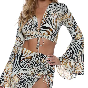 ANIMALE - Bell Sleeve Scrunched Crop Top