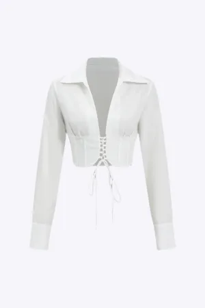 Annabelle - Modern Lace Up Detailing Woman's Long Sleeve Shirt