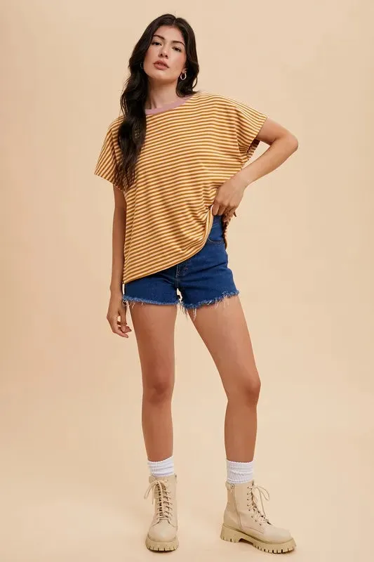 Annie Wear Stripe Soft Brushed Knit Dolman Sleeve Top