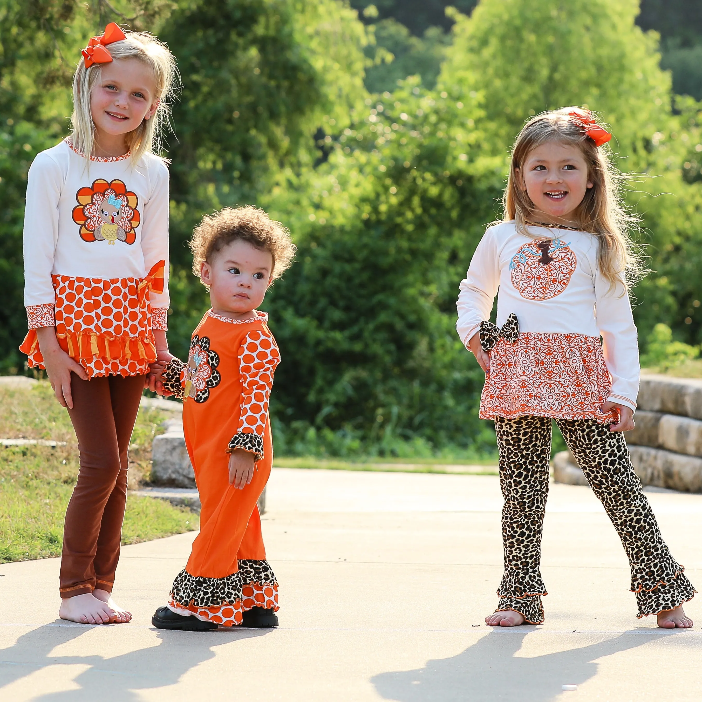 AnnLoren Big Little Girls Autumn Turkey Tunic & Leggings Holiday Thanksgiving Clothes