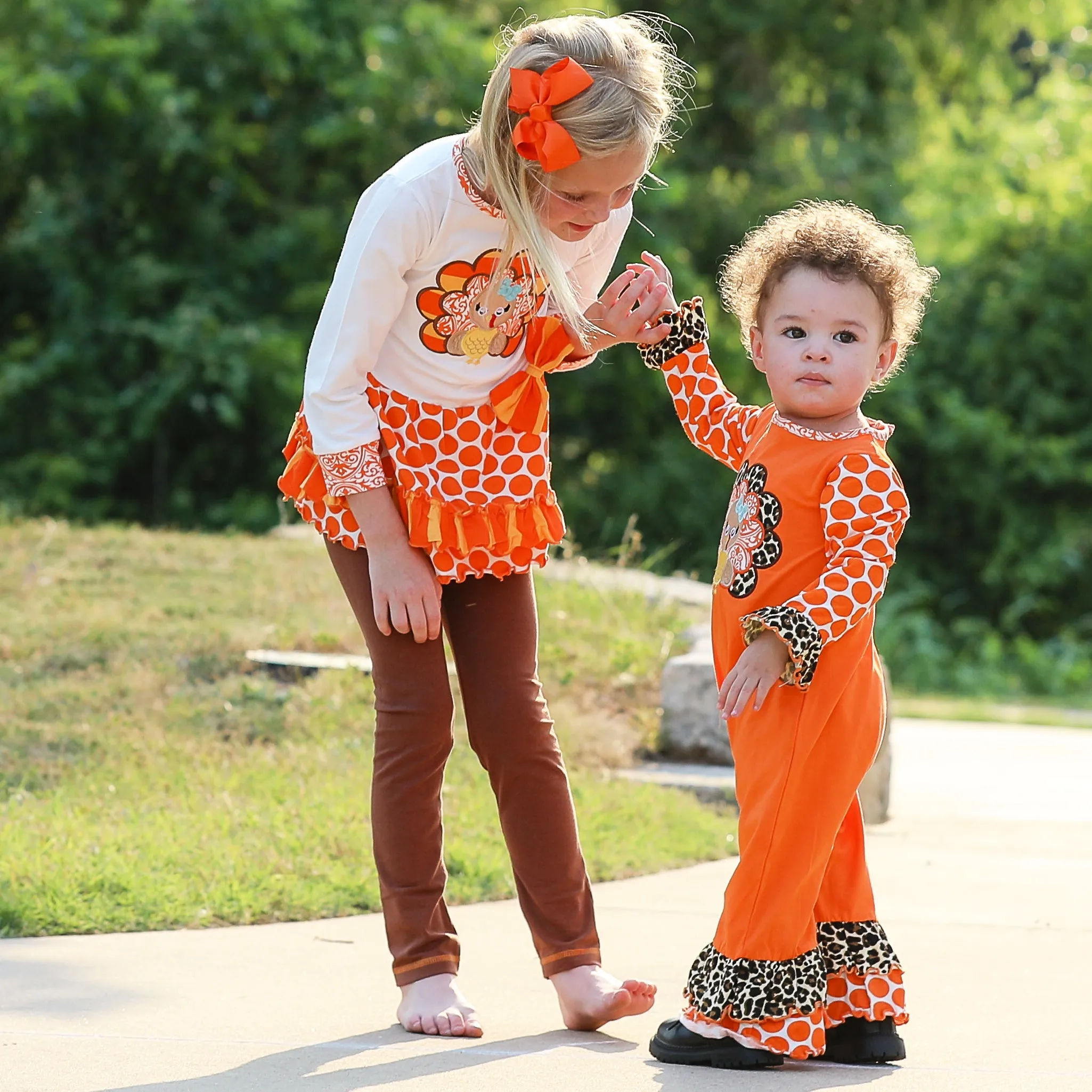 AnnLoren Big Little Girls Autumn Turkey Tunic & Leggings Holiday Thanksgiving Clothes