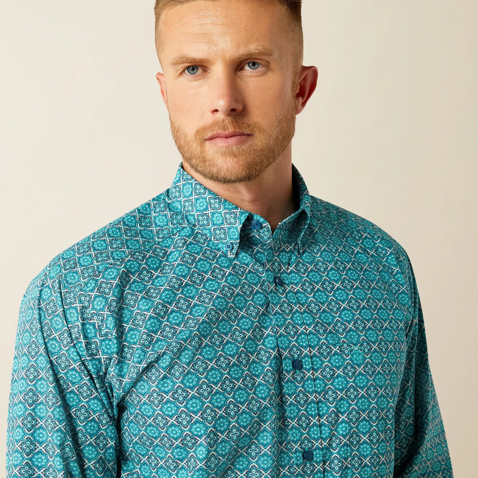 Ariat Jordy Classic Fit Turquoise Print Button-Down Shirt for Men