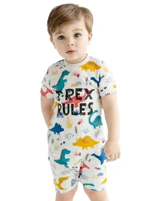 Artie - T Rex Rules Dino Multicoloured Baby Boy French Terry Romper - 0 to 24 months