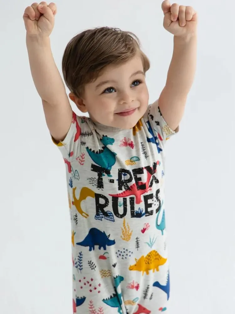 Artie - T Rex Rules Dino Multicoloured Baby Boy French Terry Romper - 0 to 24 months