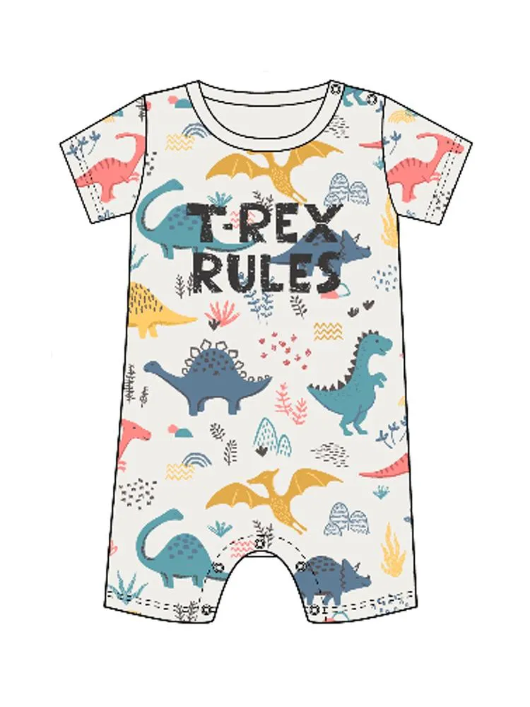 Artie - T Rex Rules Dino Multicoloured Baby Boy French Terry Romper - 0 to 24 months