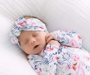 August Knotted Baby Gown and Hat Set with Headband | Bloom