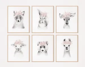 Baby Animal Flower Crown Prints - Set 6