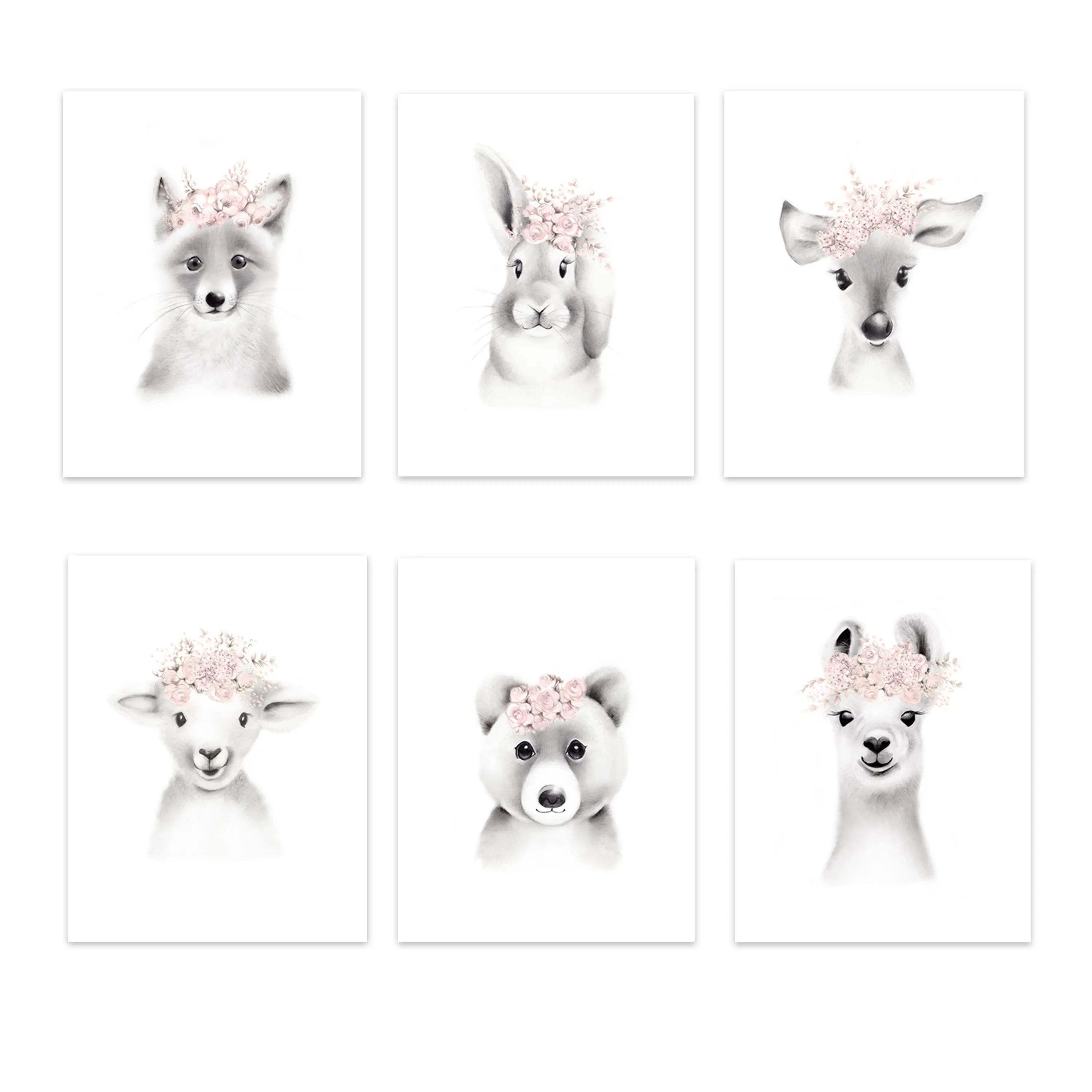 Baby Animal Flower Crown Prints - Set 6