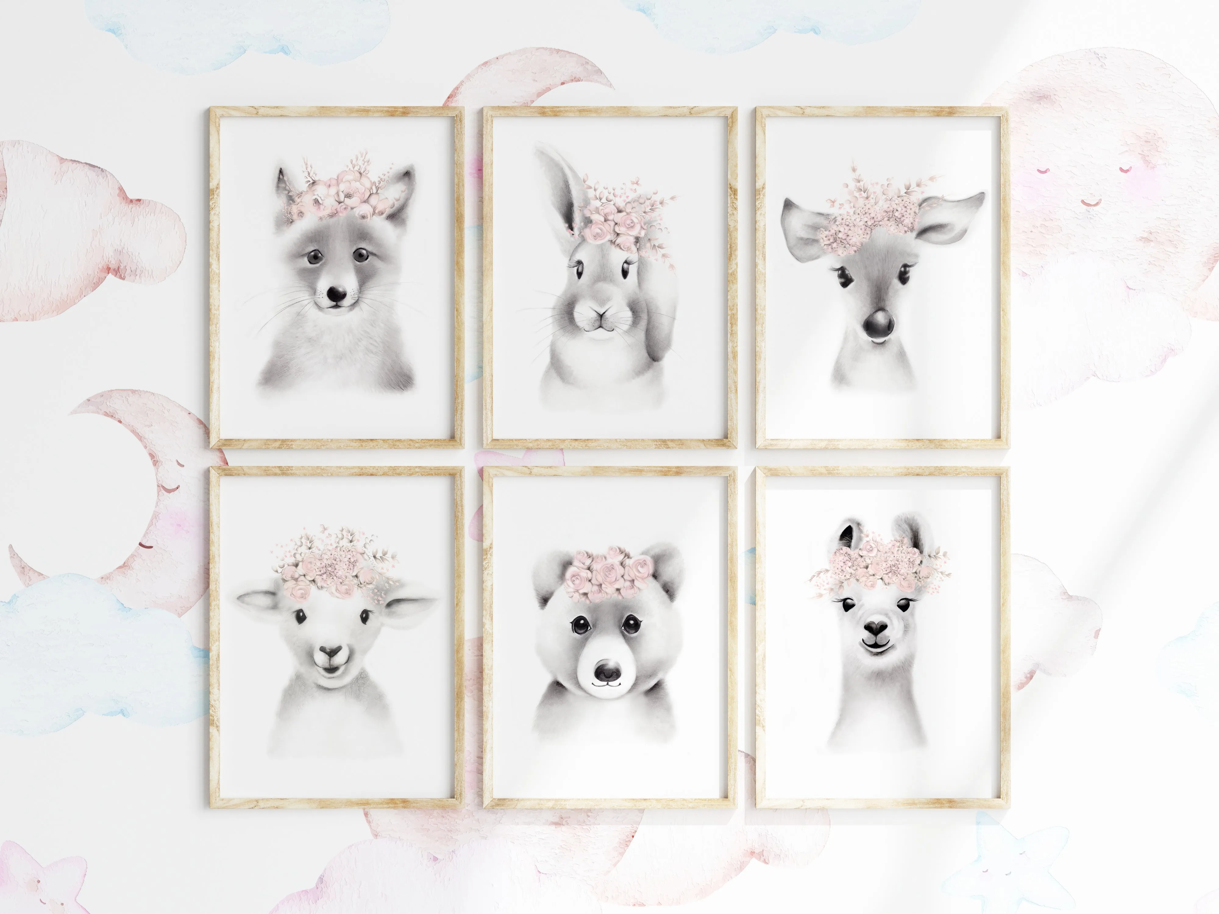 Baby Animal Flower Crown Prints - Set 6