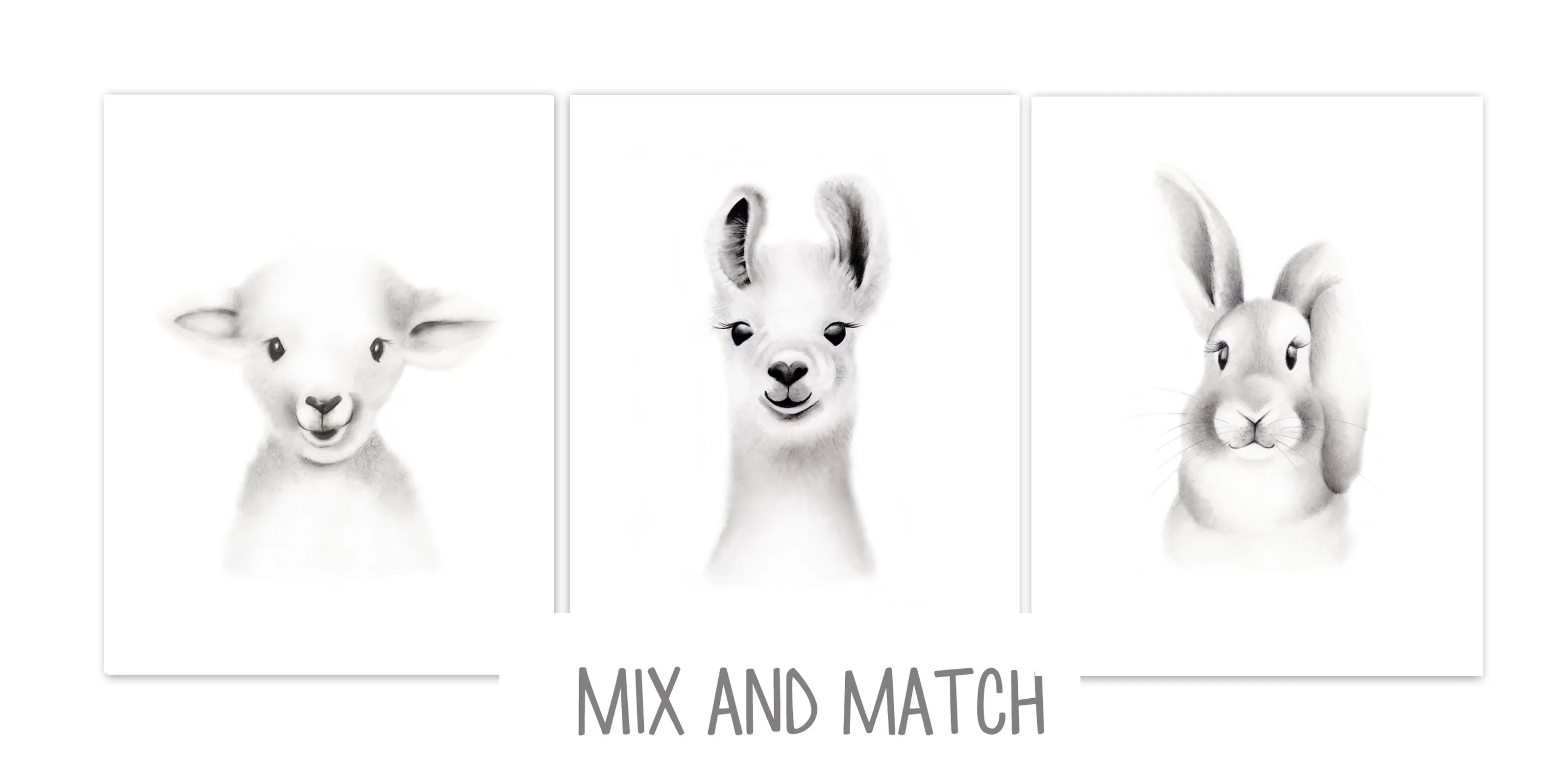 Baby Animal Fluffy Face Prints - Set of 3
