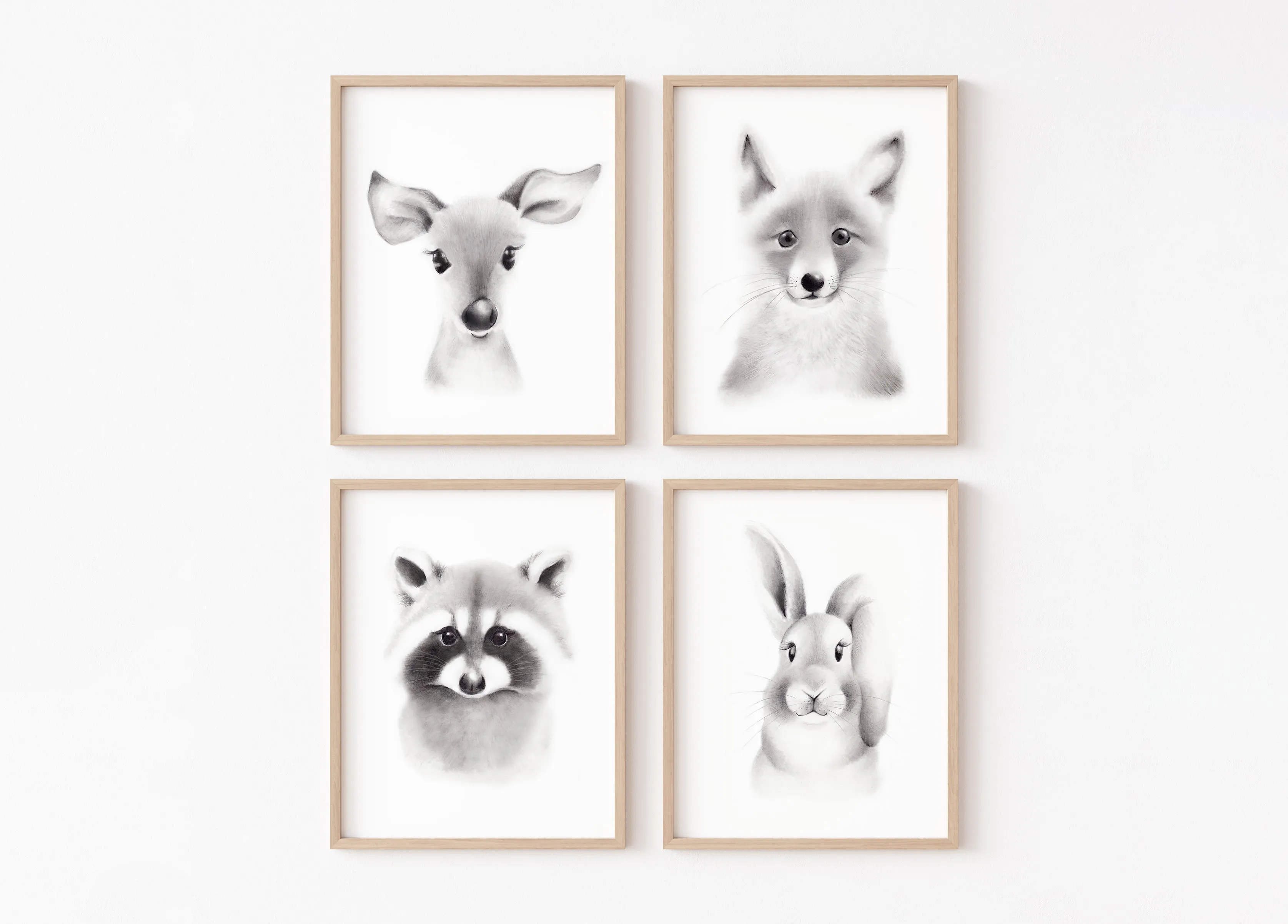 Baby Animal Sketch Prints - Set of 4