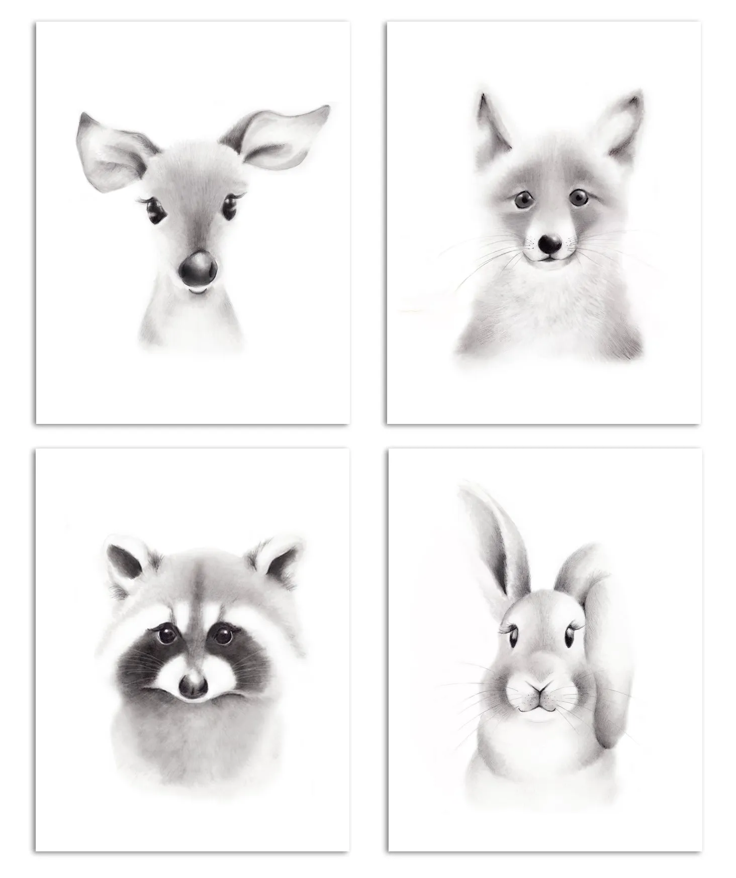 Baby Animal Sketch Prints - Set of 4