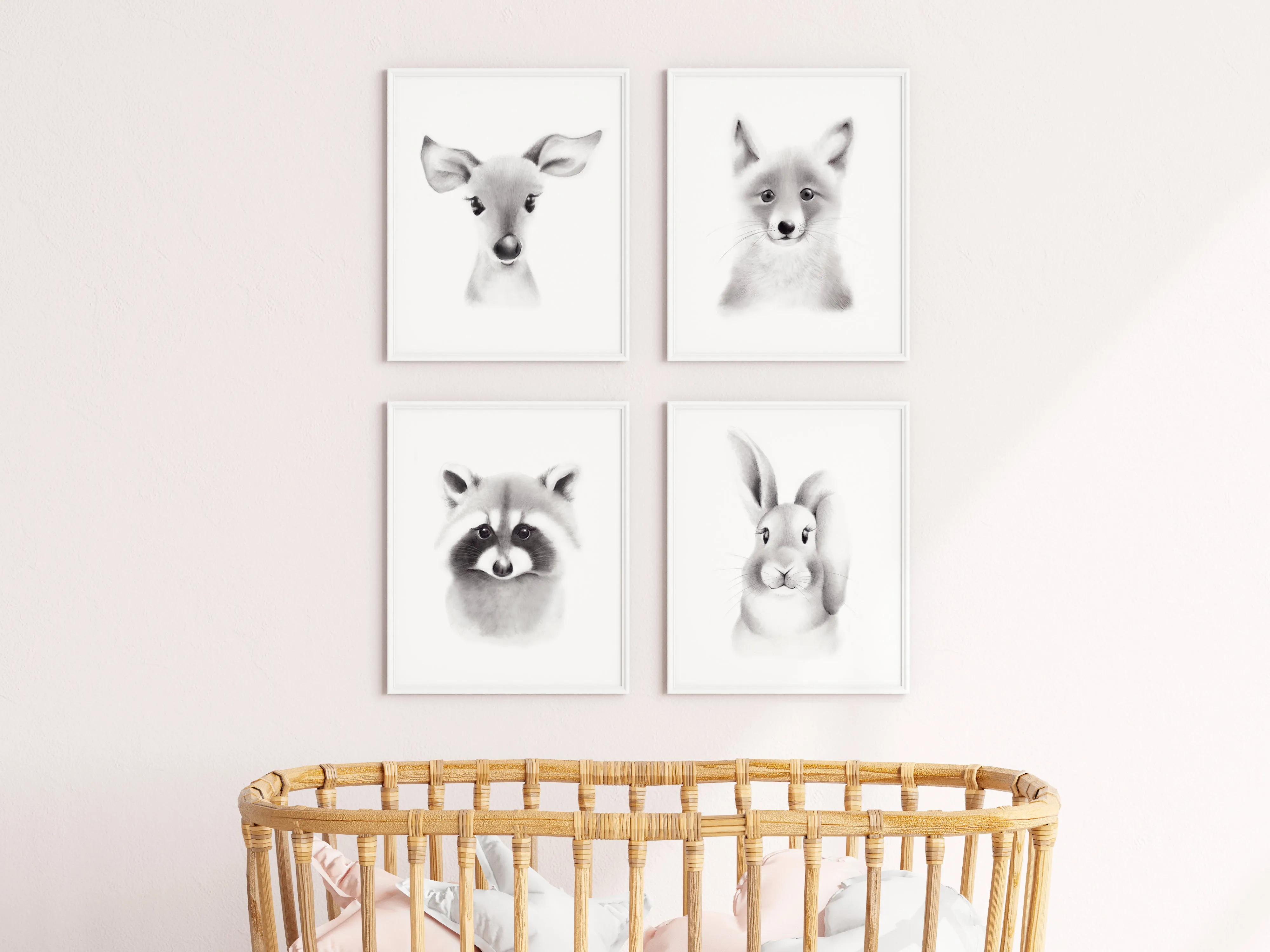 Baby Animal Sketch Prints - Set of 4