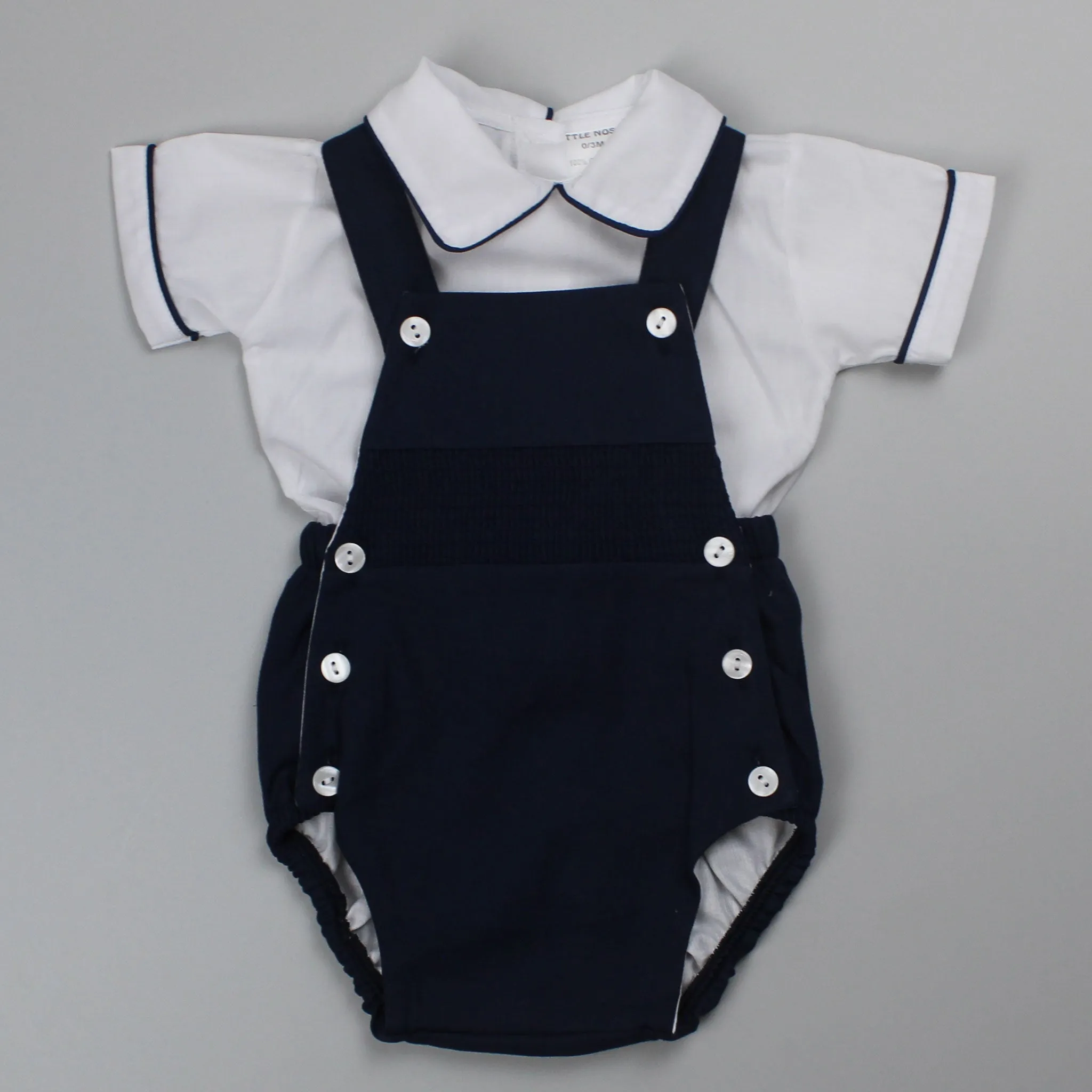 Baby Boys Smocked Romper and Shirt - Navy