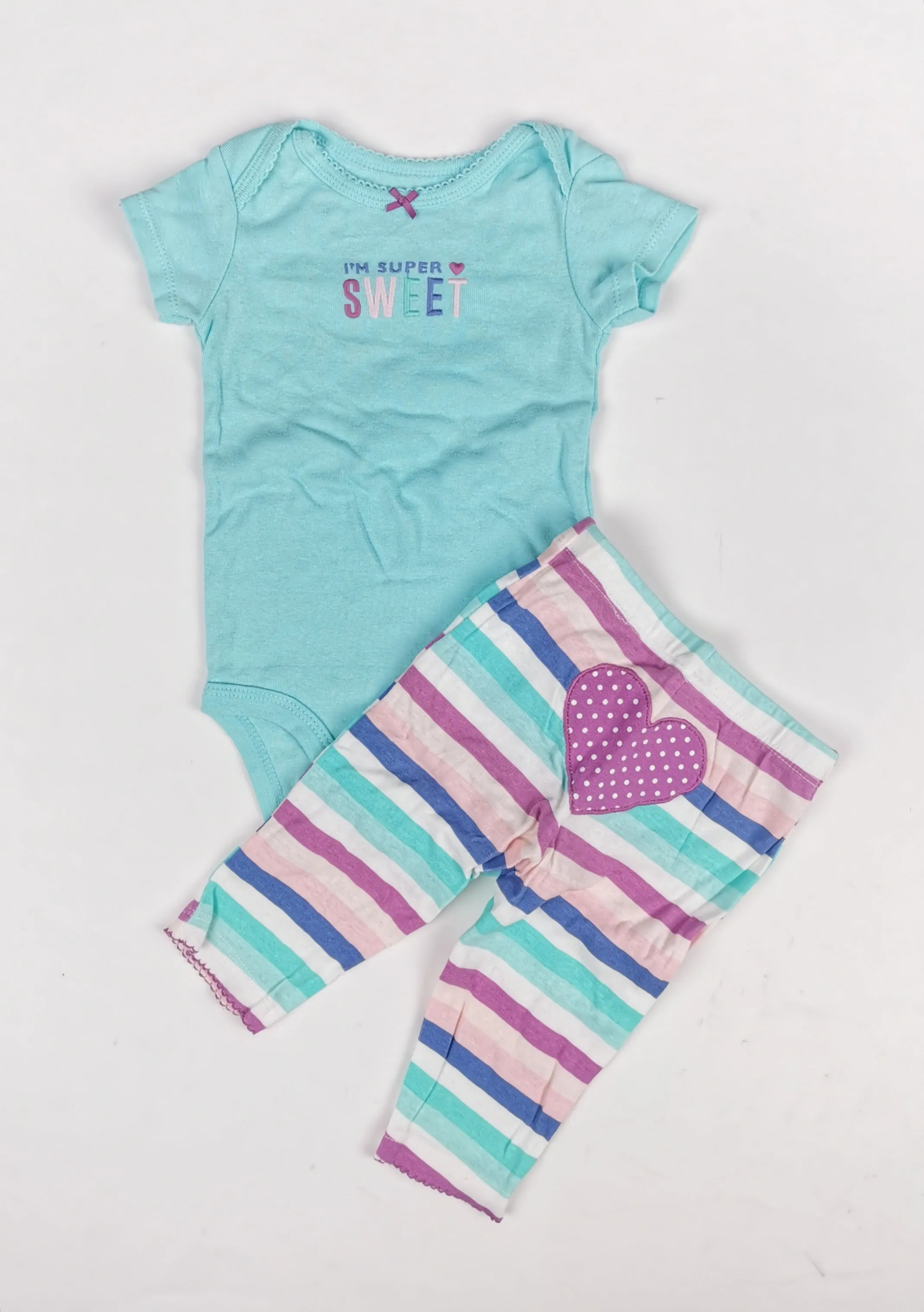 BABY GIRL SIZE 6 MONTHS - CARTER'S, 2 Piece Matching Sleep & Play Outfit EUC B21