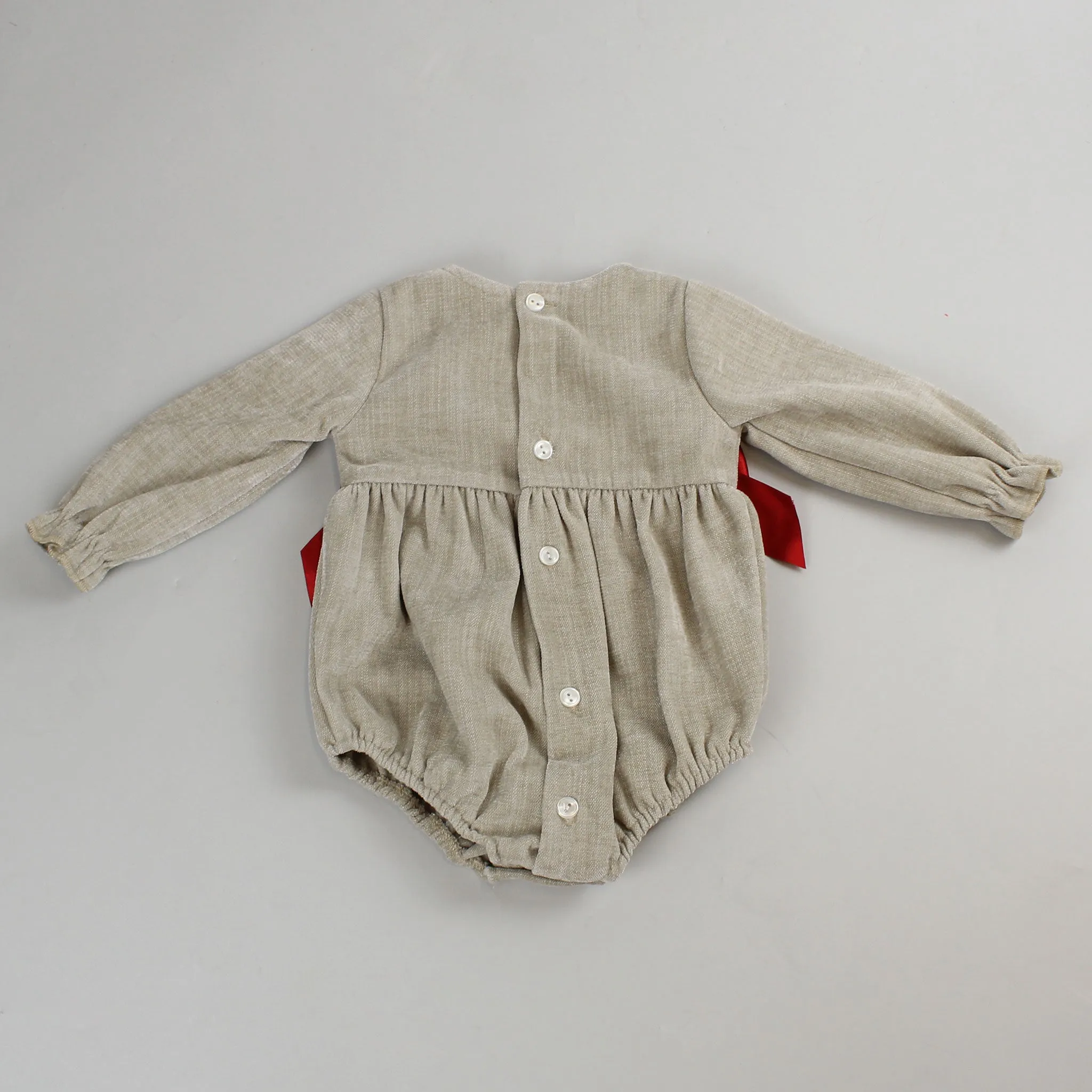 Baby Girls Beige Romper With Red Bows