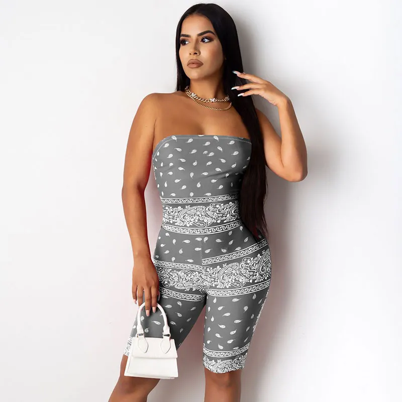 Bandana Babe Strapless Printed Biker Romper