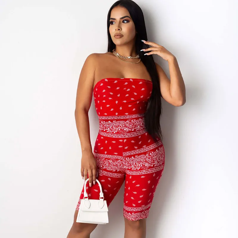 Bandana Babe Strapless Printed Biker Romper