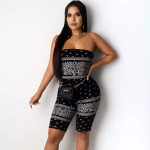 Bandana Babe Strapless Printed Biker Romper