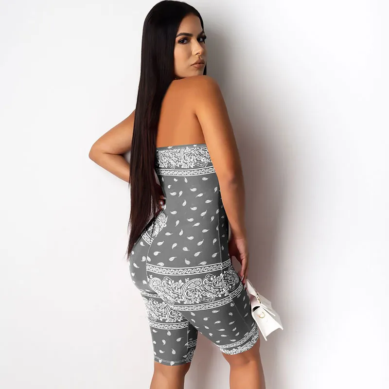 Bandana Babe Strapless Printed Biker Romper