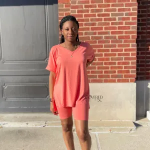 Bike Shorts and Shirt Set - Deep Coral