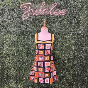 Black Crochet Patchwork Short Dress