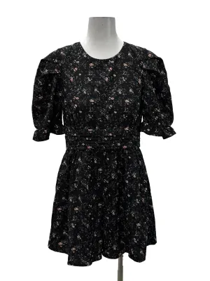 Black Roundneck Floral Romper TCL