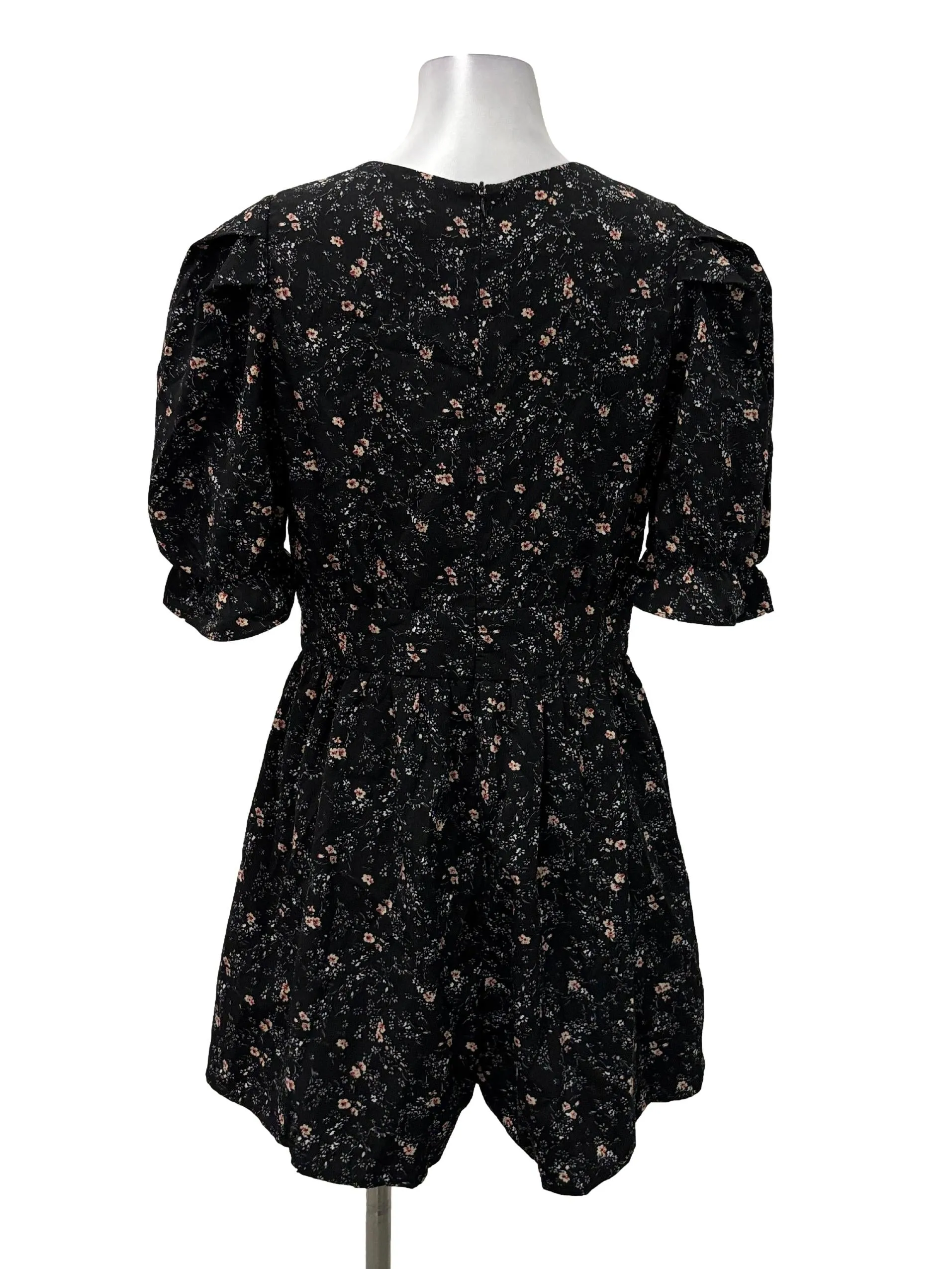 Black Roundneck Floral Romper TCL